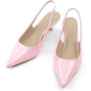 Jenn Ardor Women's Pink Slingback Low Heels Kitten Pumps Dressy Heeled Sandals